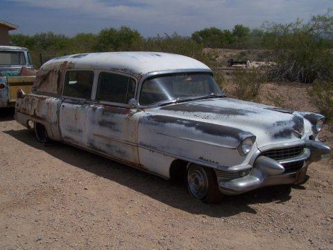 Aged 1955 Cadillac AJ Miller Deluxe Landau Hearse Rare Three Way Electric Loader for sale