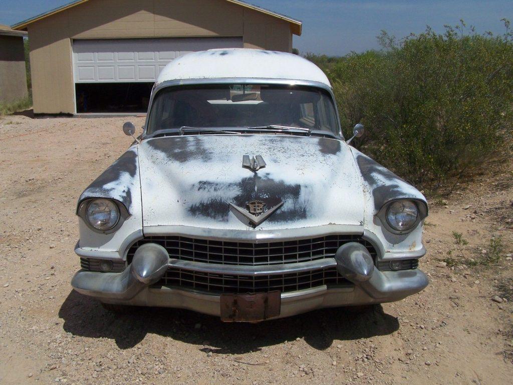 Aged 1955 Cadillac AJ Miller Deluxe Landau Hearse Rare Three Way Electric Loader